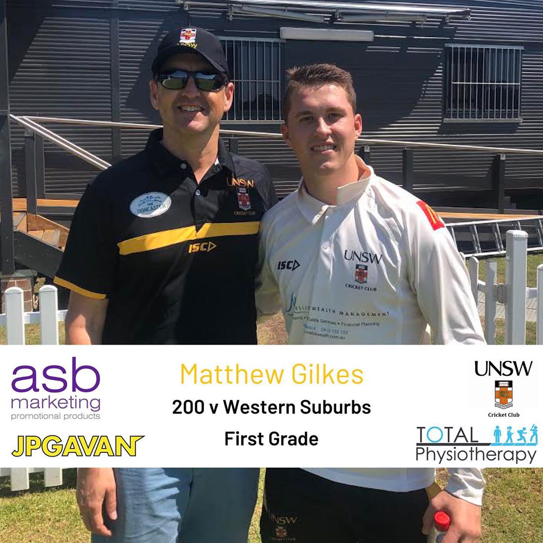 Matthew Gilkes scored 200 runs from 203 balls in his first game for UNSW this season.