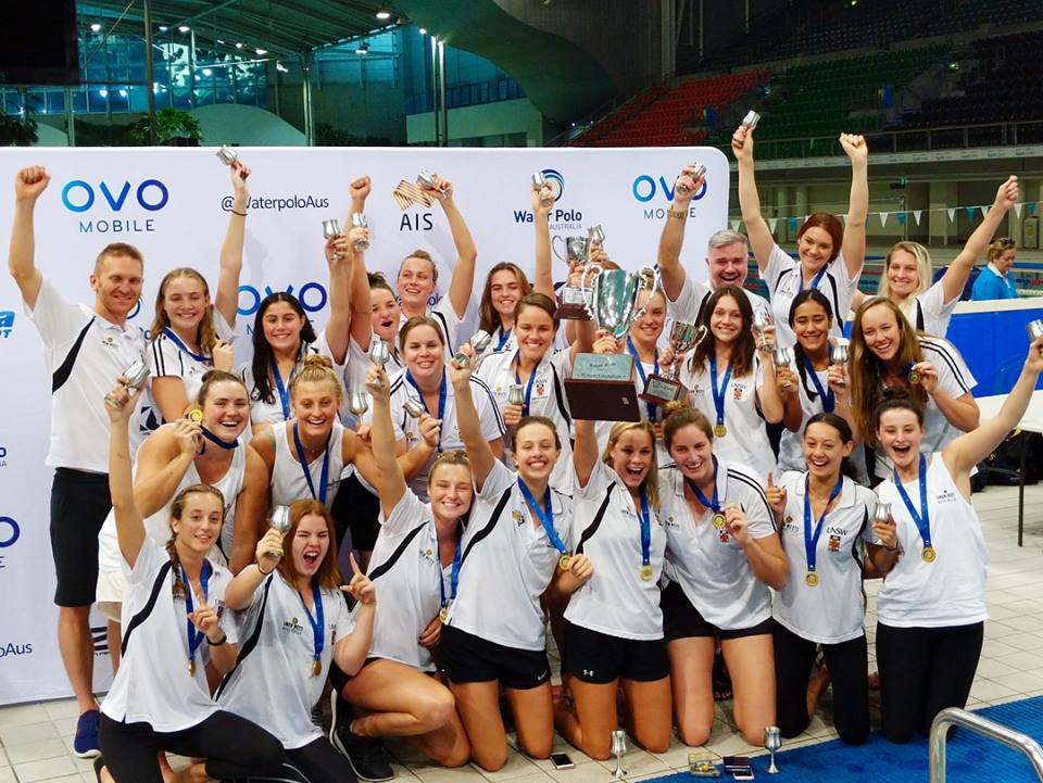 UNSW Wests Killer Whales celebrate winning the 2017-18 OVO Australian Water Polo League