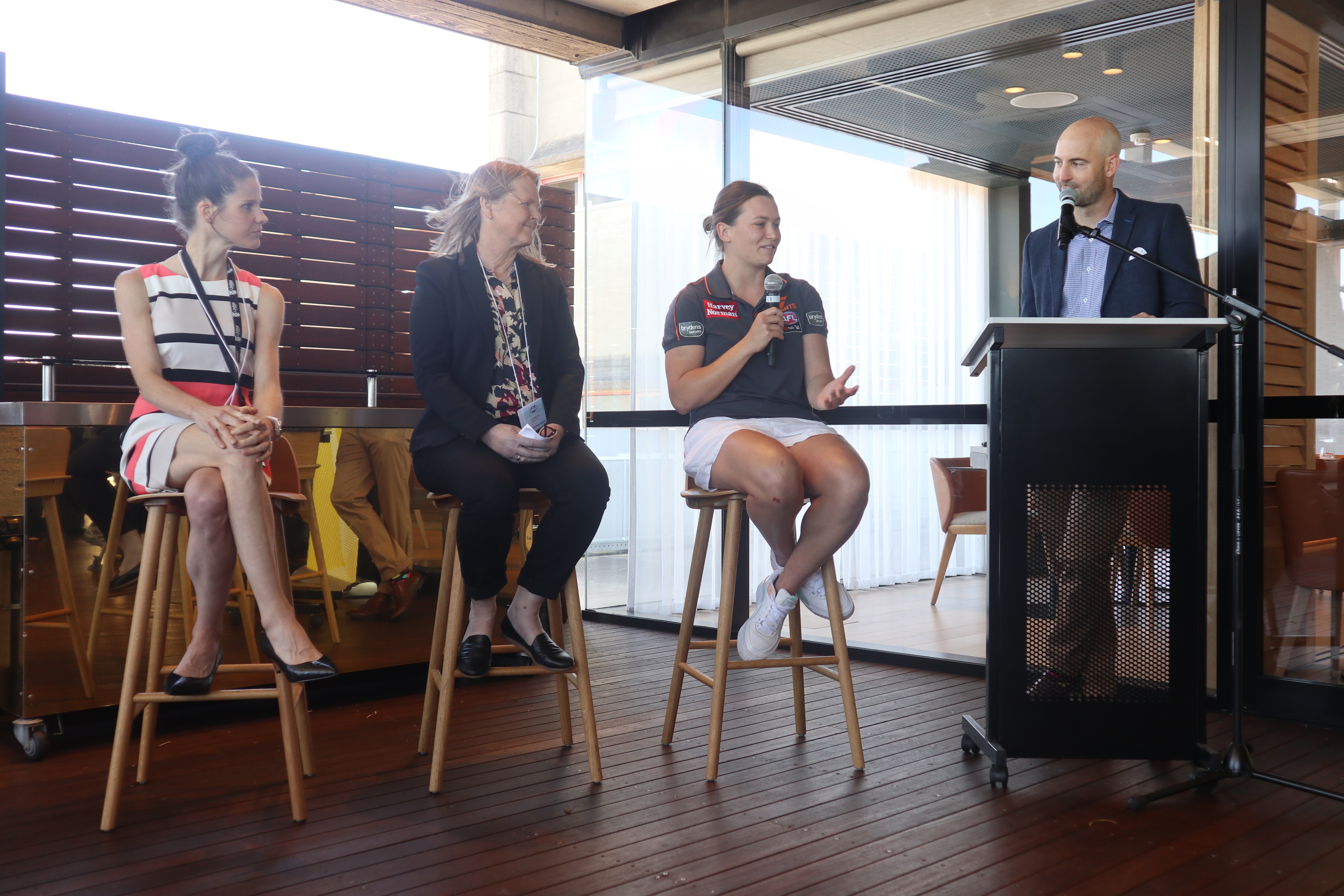 A panel of experts (L-R) Dr Helena Granziera, UNSW; Kim Hawgood, Kimberlin Education; Alyce Parker, GWS Giants discussed the impact the AFL Schools Strategy will have