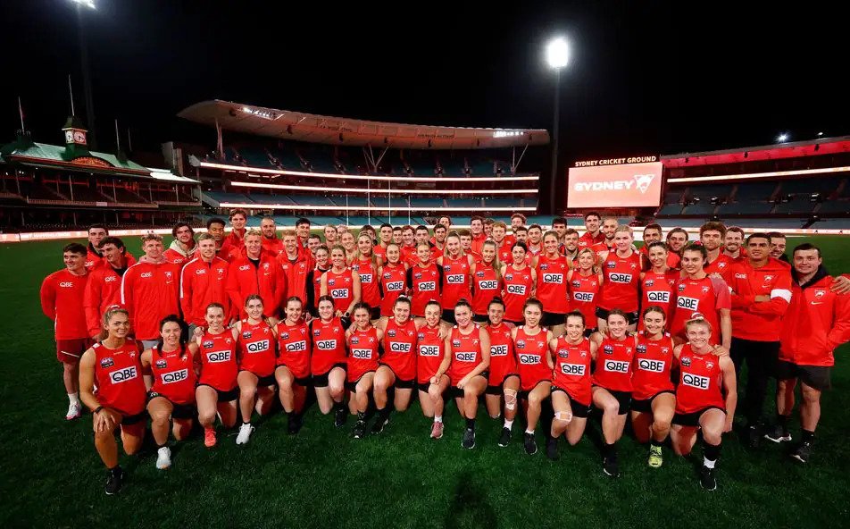 The Swans AFLW team assembled on the SCG