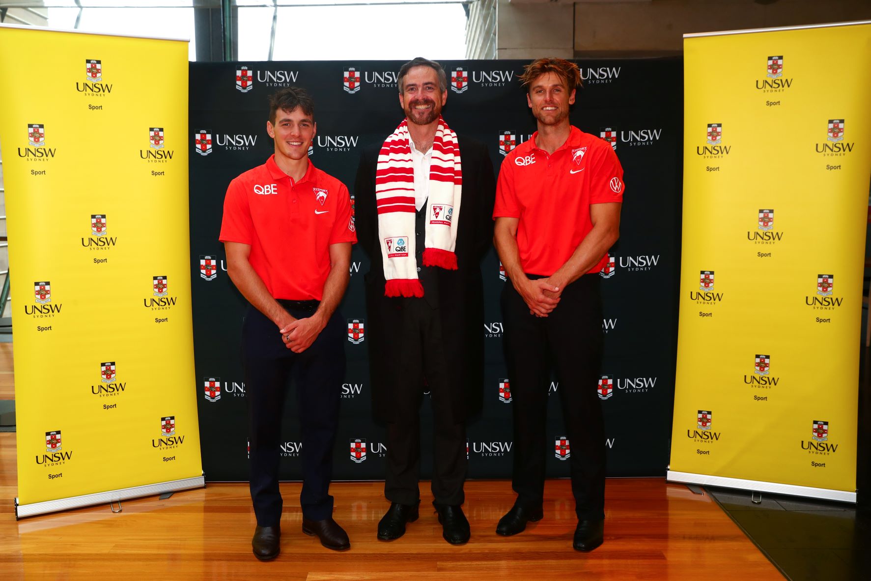 Errol Gulden and Dane Rampe with UNSW Vice-Chancellor and President Attila Brungs