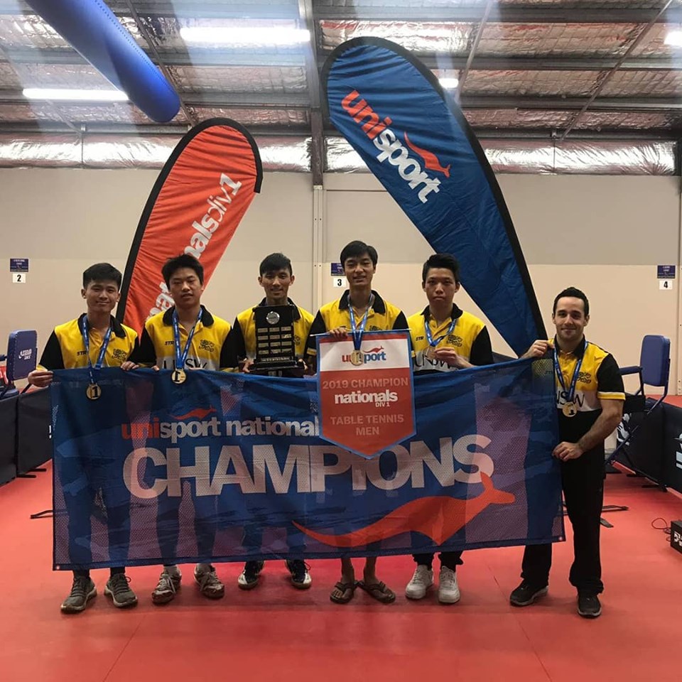 UNSW Men's Table Tennis team with their gold medals