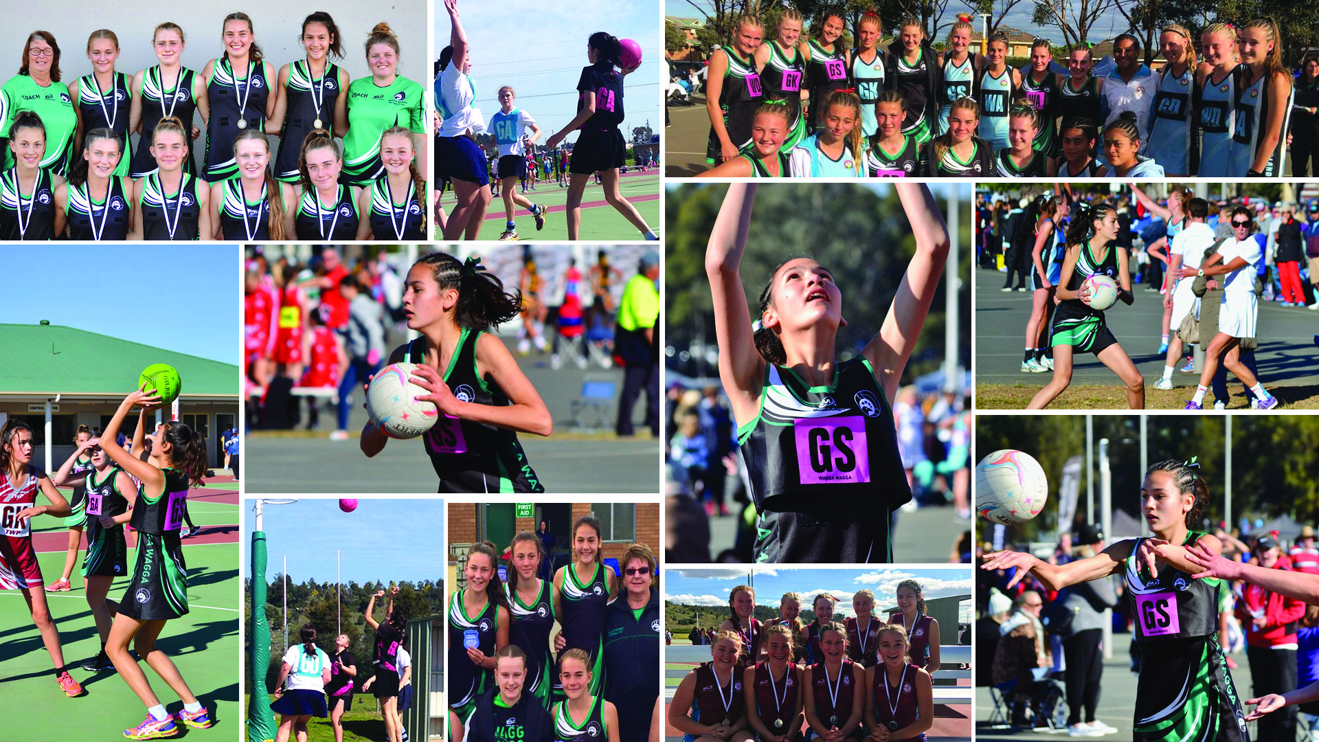 A montage of photos of Sophie Fawns playing netball as a child and teenager